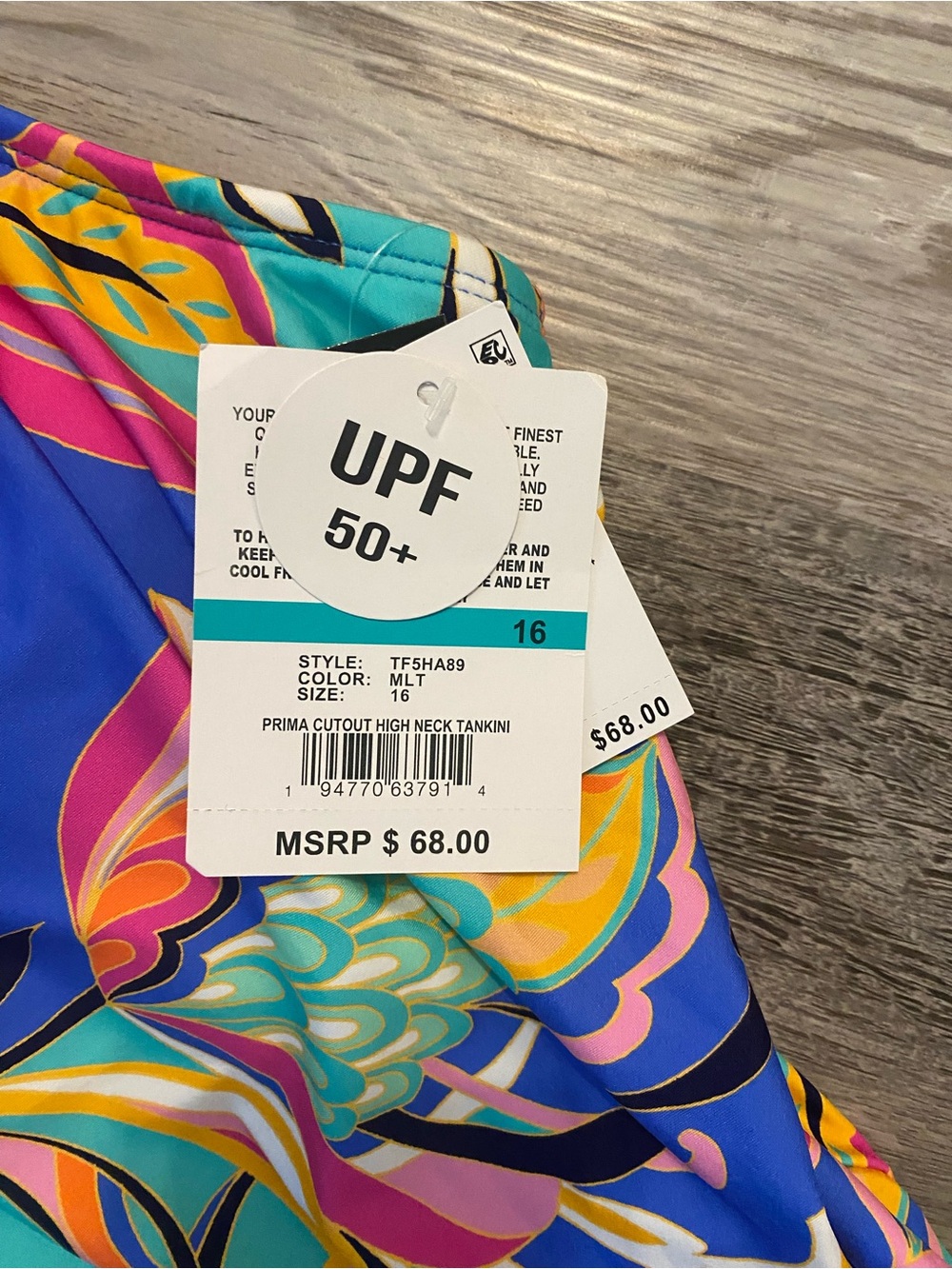 24th & Ocean Paisley UPF 50 Underwire Cutout High Neck Tankini Top Women's 16 - Picture 5 of 12